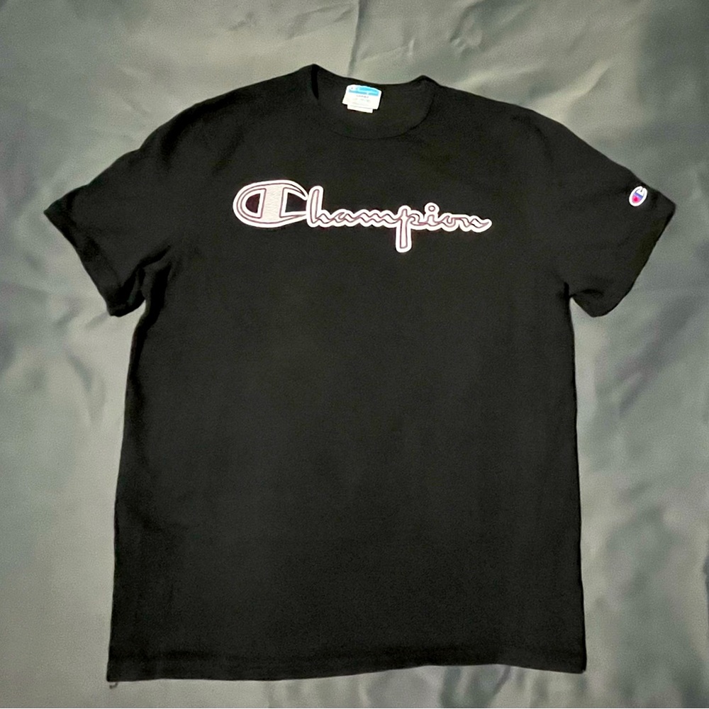 Champion T-shirt Black Big Embroidered Logo Size L